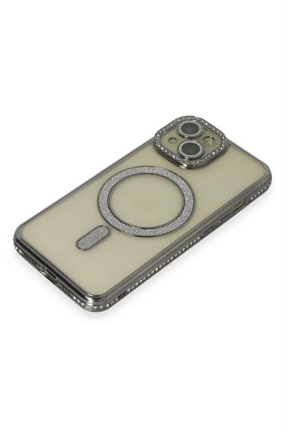 Mey İthalat®   iPhone 15 Kılıf Joke Simli Magneticsafe Kılıf - Gri