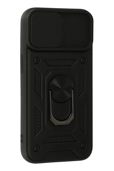 Mey İthalat®   iPhone 15 Kılıf Pars Lens Yüzüklü Silikon - Siyah