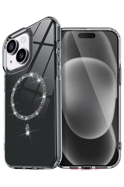 Mey İthalat®   iPhone 15 Plus Live Diamond Magsafe Kapak - Siyah