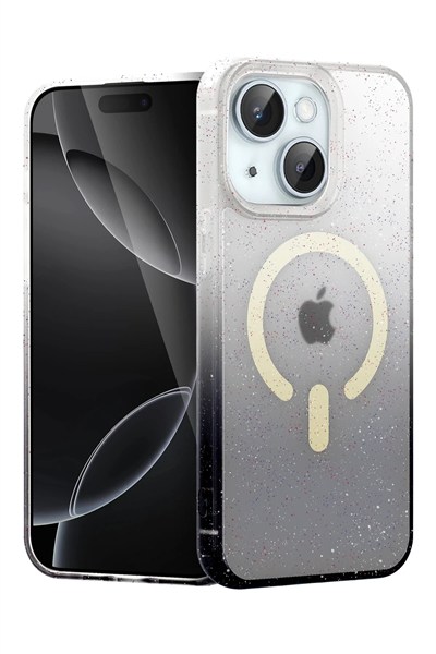 Mey İthalat®   iPhone 15 Plus Pummel Shiny Magsafe Kapak - Siyah
