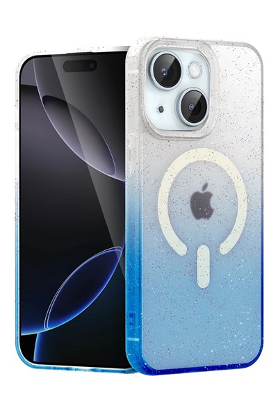 Mey İthalat®   iPhone 15 Plus Pummel Shiny Magsafe Kapak - Mavi