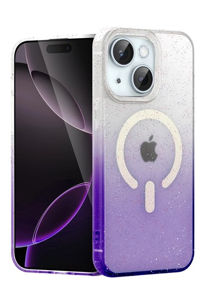 Mey İthalat®   iPhone 15 Plus Pummel Shiny Magsafe Kapak - Mor