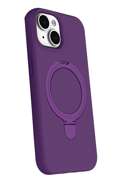 Mey İthalat®   iPhone 15 Plus Regal Magsafe Standlı Kapak - Derin Mor