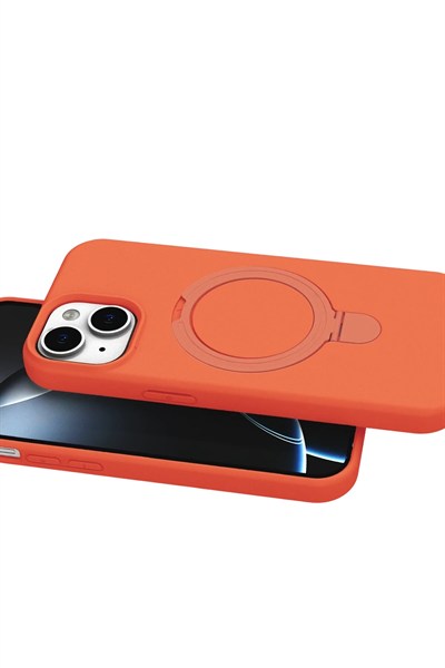 Mey İthalat®   iPhone 15 Plus Regal Magsafe Standlı Kapak - Turuncu