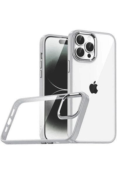 Mey İthalat®   iPhone 15 Pro Max  Lensli Silikon - Gümüş