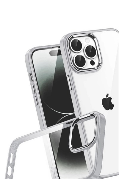 Mey İthalat®   iPhone 15 Pro Max  Lensli Silikon - Gümüş