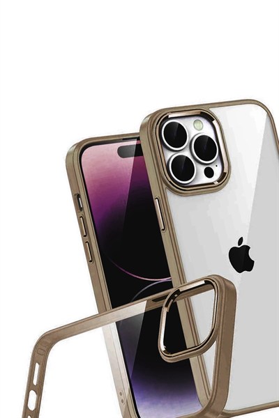 Mey İthalat®   iPhone 15 Pro Max  Lensli Silikon - Çöl Titanyum