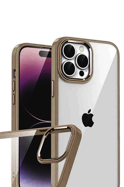 Mey İthalat®   iPhone 15 Pro Max  Lensli Silikon - Çöl Titanyum