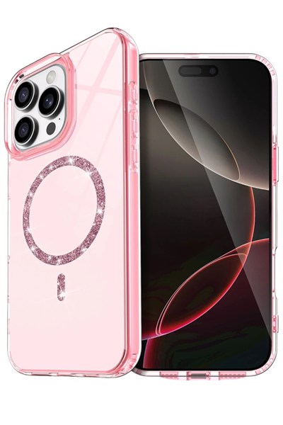 Mey İthalat®   iPhone 15 Pro Max Live Diamond Magsafe Kapak - Pembe