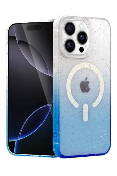 Mey İthalat®   iPhone 15 Pro Pummel Shiny Magsafe Kapak - Mavi