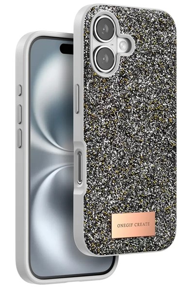 Mey İthalat®   iPhone 16 Bright Simli Kapak - Gümüş