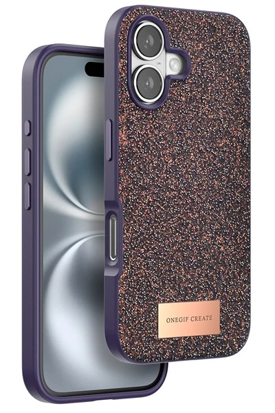 Mey İthalat®   iPhone 16 Bright Simli Kapak - Derin Mor