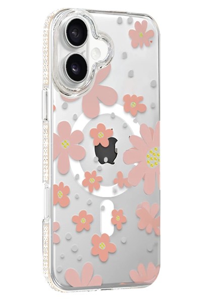 Mey İthalat®   iPhone 16 Floral Magsafe Kapak - Pembe