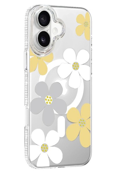 Mey İthalat®   iPhone 16 Floral Magsafe Kapak - Sarı