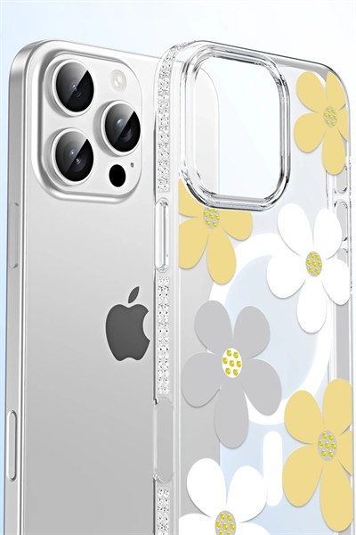 Mey İthalat®   iPhone 16 Floral Magsafe Kapak - Turuncu
