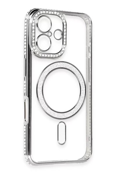 Mey İthalat®   iPhone 16 Kılıf Joke Simli Magneticsafe Kılıf - Gri