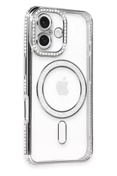 Mey İthalat®   iPhone 16 Kılıf Joke Simli Magneticsafe Kılıf - Gri