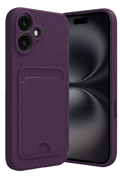 Mey İthalat®   iPhone 16 Kılıf Kelvin Kartvizitli Silikon - Derin Mor