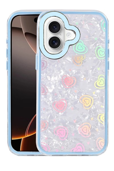 Mey İthalat®   iPhone 16 Lumi Desenli Kapak - Mavi