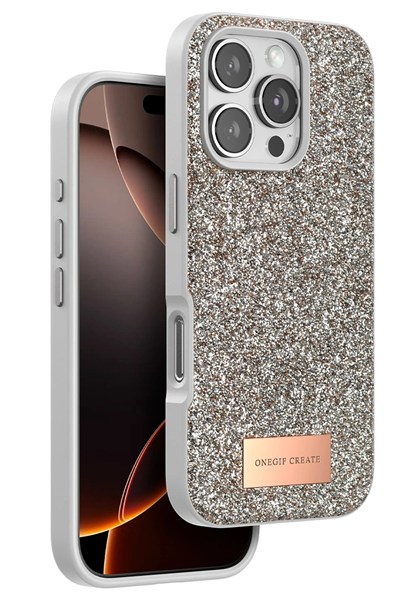 Mey İthalat®   iPhone 16 Pro Max Bright Simli Kapak - Gold