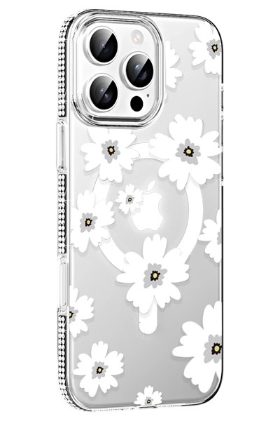 Mey İthalat®   iPhone 16 Pro Max Floral Magsafe Kapak - Beyaz