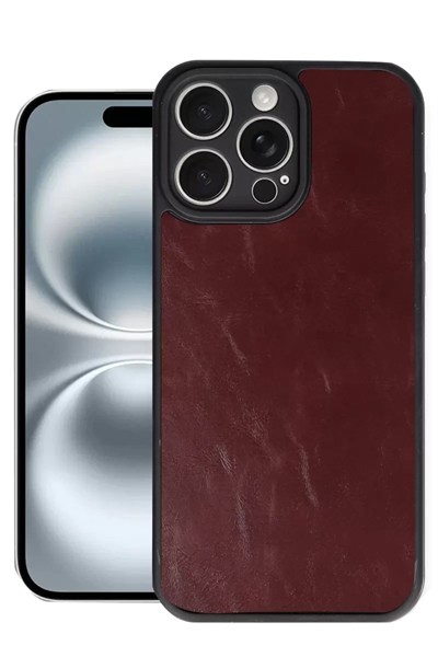Mey İthalat®   iPhone 16 Pro Max Kılıf Aras Deri Kapak - Bordo