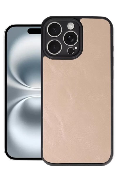 Mey İthalat®   iPhone 16 Pro Max Kılıf Aras Deri Kapak - Pudra