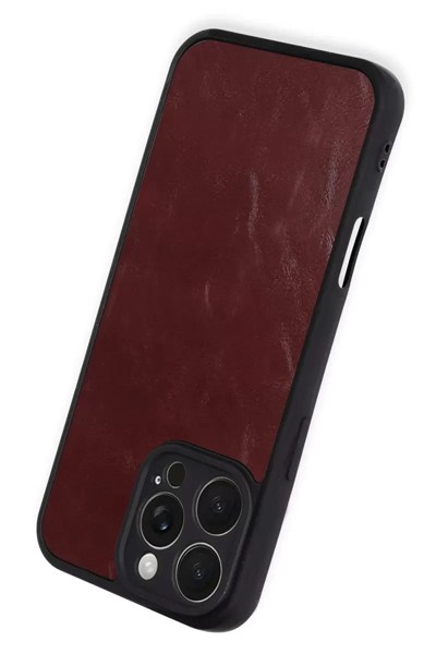 Mey İthalat®   iPhone 16 Pro Max Kılıf Aras Deri Kapak - Bordo