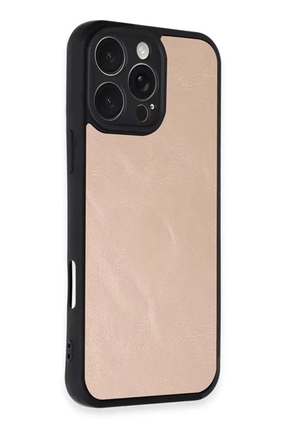 Mey İthalat®   iPhone 16 Pro Max Kılıf Aras Deri Kapak - Pudra