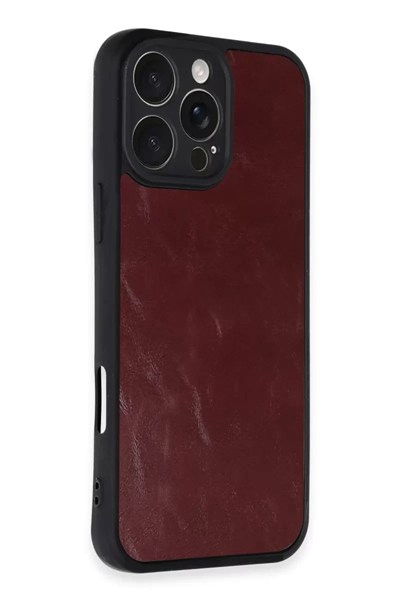 Mey İthalat®   iPhone 16 Pro Max Kılıf Aras Deri Kapak - Bordo