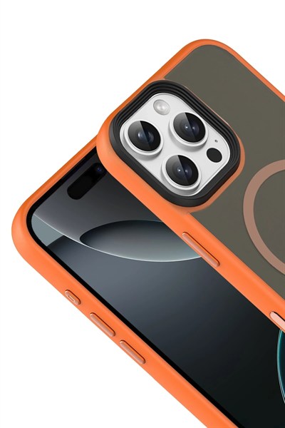 Mey İthalat®   iPhone 16 Pro Max Megane Magsafe Kapak - Turuncu
