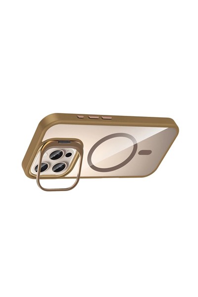 Mey İthalat®   iPhone 16 Pro Max Remim Lensli Magsafe Standlı Kapak - Kahverengi