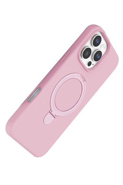 Mey İthalat®   iPhone 16 Pro Regal Magsafe Standlı Kapak - Açık Pembe