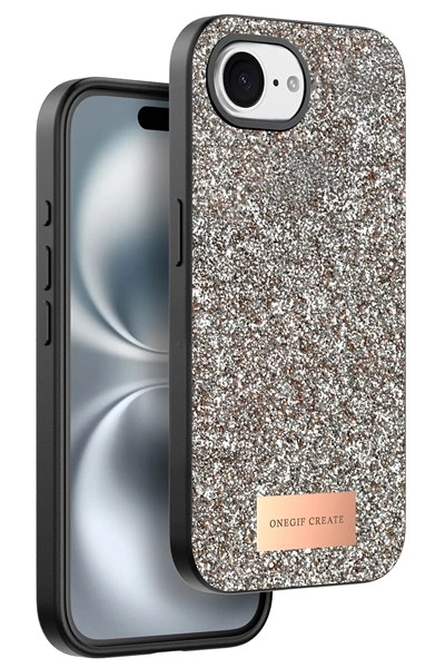 Mey İthalat®   iPhone 16E Bright Simli Kapak - Çöl Titanyum