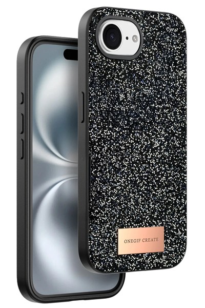 Mey İthalat®   iPhone 16E Bright Simli Kapak - Siyah