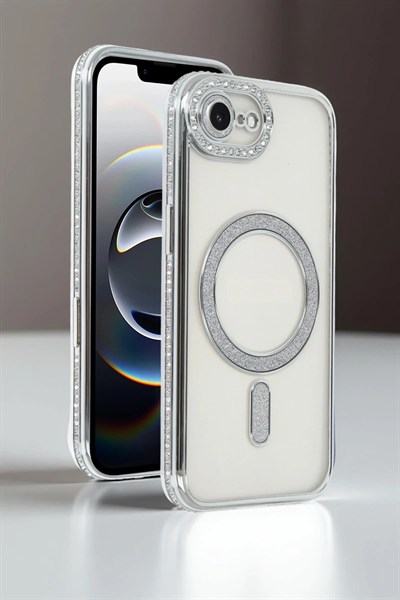Mey İthalat®   iPhone 16E Joke Simli Magneticsafe Kılıf - Mavi
