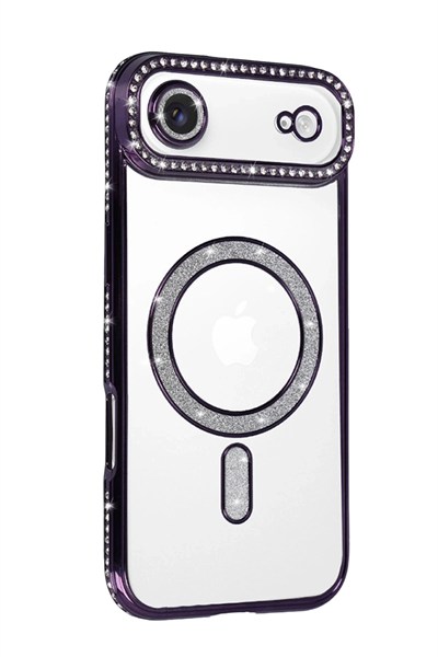 Mey İthalat®   iPhone 17 Air Joke Simli Magneticsafe Kılıf - Derin Mor