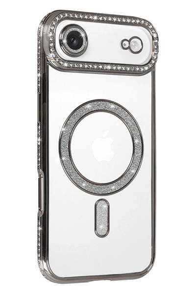 Mey İthalat®   iPhone 17 Air Joke Simli Magneticsafe Kılıf - Gümüş