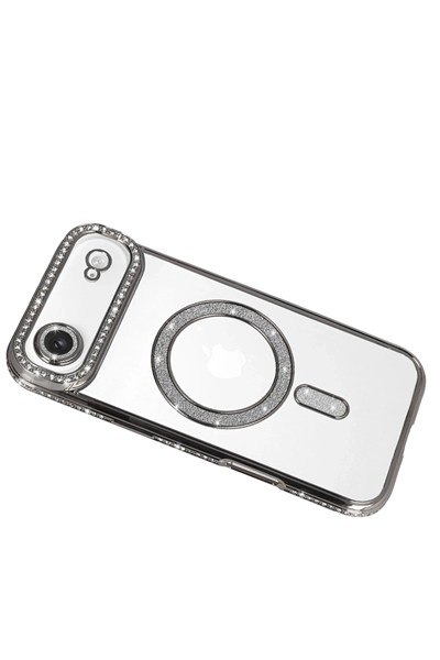 Mey İthalat®   iPhone 17 Air Joke Simli Magneticsafe Kılıf - Gümüş
