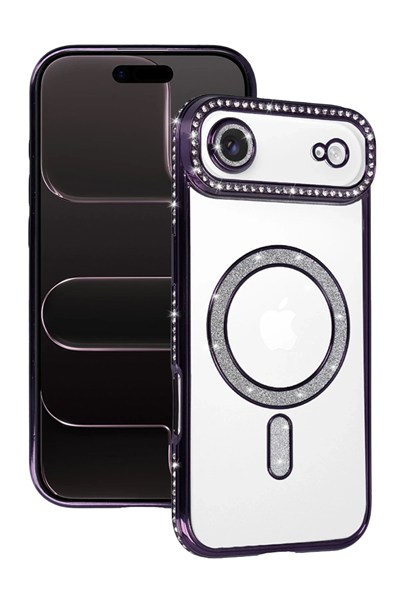 Mey İthalat®   iPhone 17 Air Joke Simli Magneticsafe Kılıf - Derin Mor