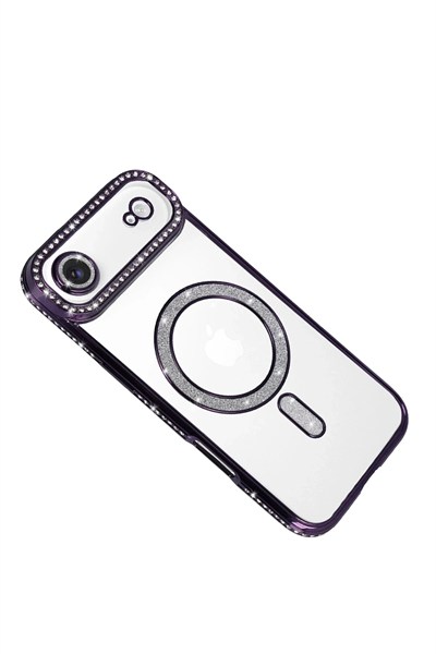 Mey İthalat®   iPhone 17 Air Joke Simli Magneticsafe Kılıf - Derin Mor