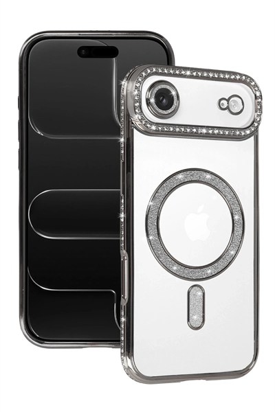 Mey İthalat®   iPhone 17 Air Joke Simli Magneticsafe Kılıf - Gümüş