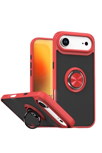 Mey İthalat®   iPhone 17 Air Montreal Yüzüklü Silikon Kapak - Kırmızı