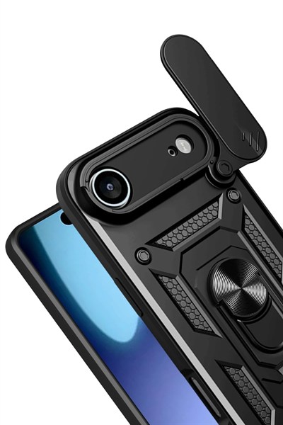 Mey İthalat®   iPhone 17 Air Pars Lens Yüzüklü Silikon - Siyah