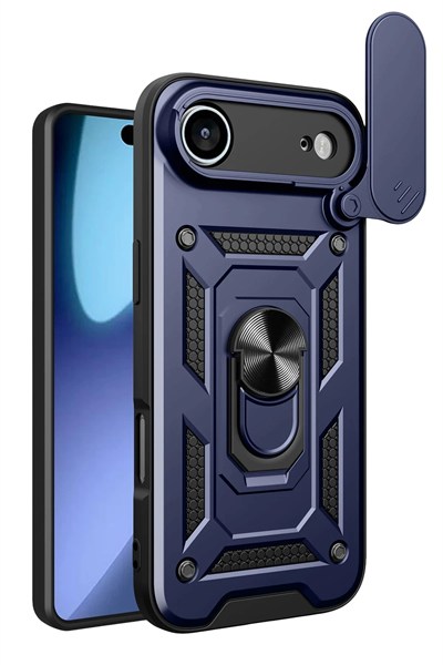 Mey İthalat®   iPhone 17 Air Pars Lens Yüzüklü Silikon - Lacivert