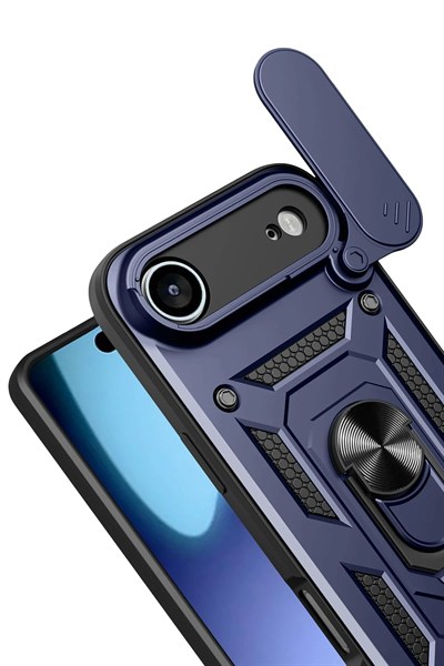 Mey İthalat®   iPhone 17 Air Pars Lens Yüzüklü Silikon - Lacivert