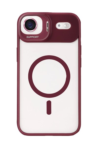 Mey İthalat®   iPhone 17 Air Remim Lensli Magsafe Standlı Kapak - Bordo