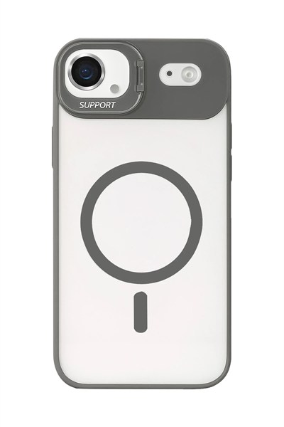 Mey İthalat®   iPhone 17 Air Remim Lensli Magsafe Standlı Kapak - Titan Gri