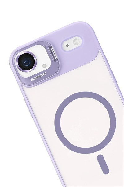 Mey İthalat®   iPhone 17 Air Remim Lensli Magsafe Standlı Kapak - Lila