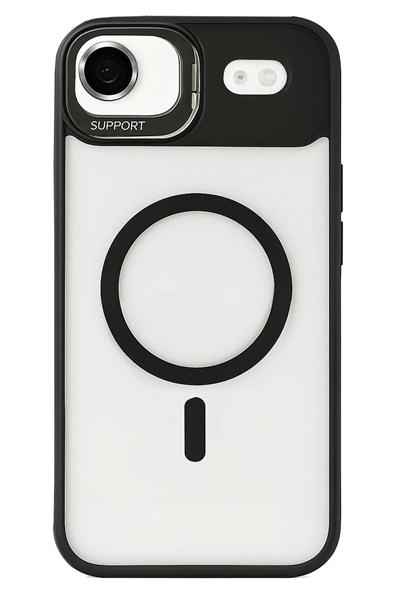 Mey İthalat®   iPhone 17 Air Remim Lensli Magsafe Standlı Kapak - Siyah